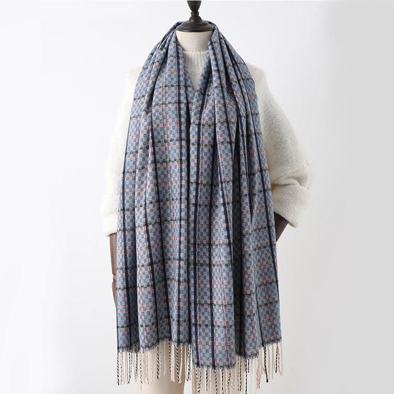 Winter Long Plaid Headwear Scarf Warm Shawls Cashmere Female Scarfs Scarves Lady Tassel Shawl Wraps For Women