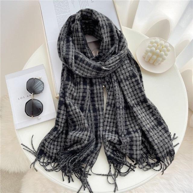 Winter Long Plaid Headwear Scarf Warm Shawls Cashmere Female Scarfs Scarves Lady Tassel Shawl Wraps For Women