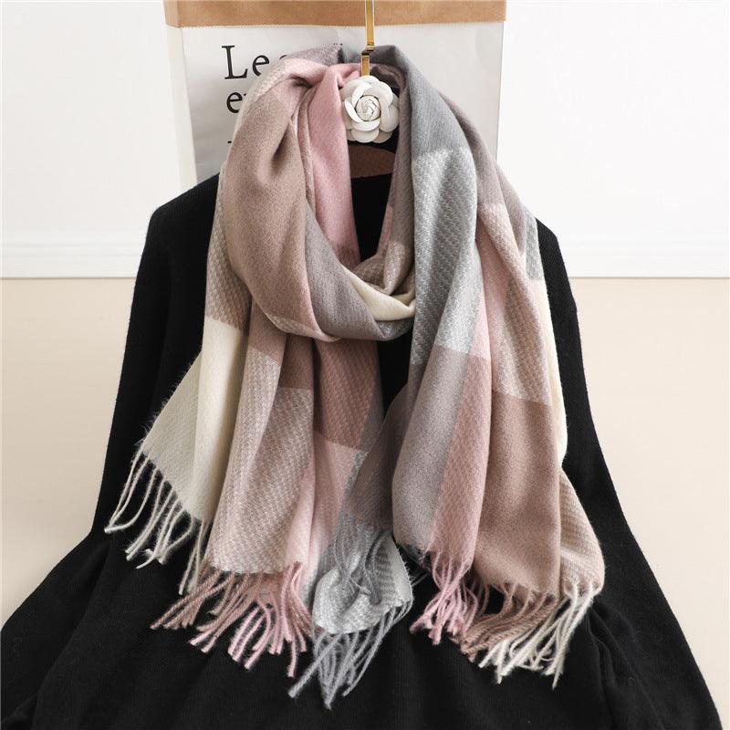 Winter Long Plaid Headwear Scarf Warm Shawls Cashmere Female Scarfs Scarves Lady Tassel Shawl Wraps For Women