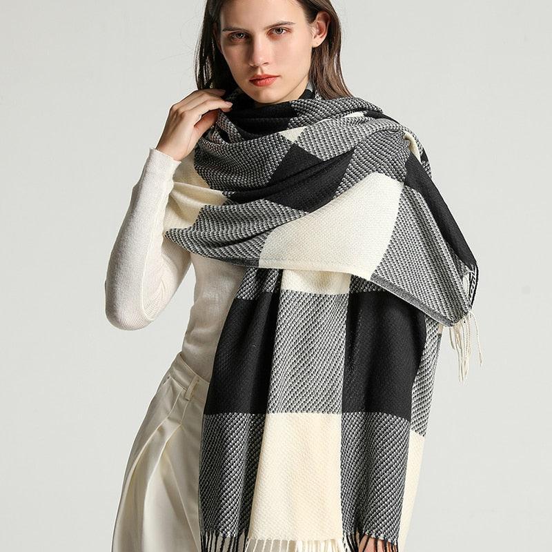 Winter Long Plaid Headwear Scarf Warm Shawls Cashmere Female Scarfs Scarves Lady Tassel Shawl Wraps For Women