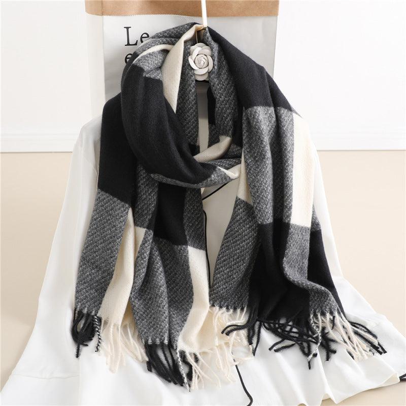 Winter Long Plaid Headwear Scarf Warm Shawls Cashmere Female Scarfs Scarves Lady Tassel Shawl Wraps For Women