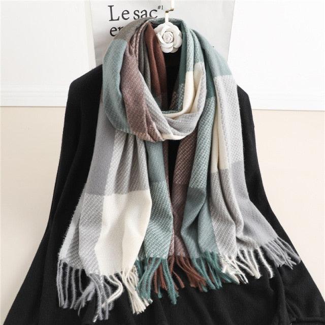 Winter Long Plaid Headwear Scarf Warm Shawls Cashmere Female Scarfs Scarves Lady Tassel Shawl Wraps For Women