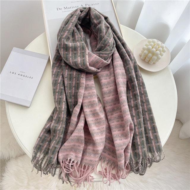 Winter Long Plaid Headwear Scarf Warm Shawls Cashmere Female Scarfs Scarves Lady Tassel Shawl Wraps For Women