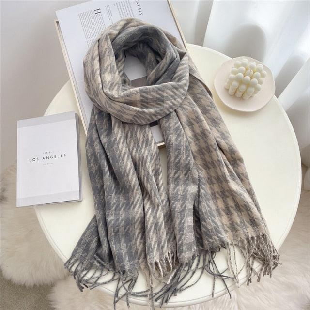 Winter Long Plaid Headwear Scarf Warm Shawls Cashmere Female Scarfs Scarves Lady Tassel Shawl Wraps For Women