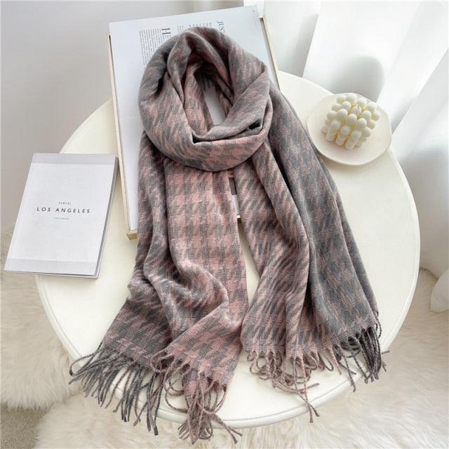 Winter Long Plaid Headwear Scarf Warm Shawls Cashmere Female Scarfs Scarves Lady Tassel Shawl Wraps For Women