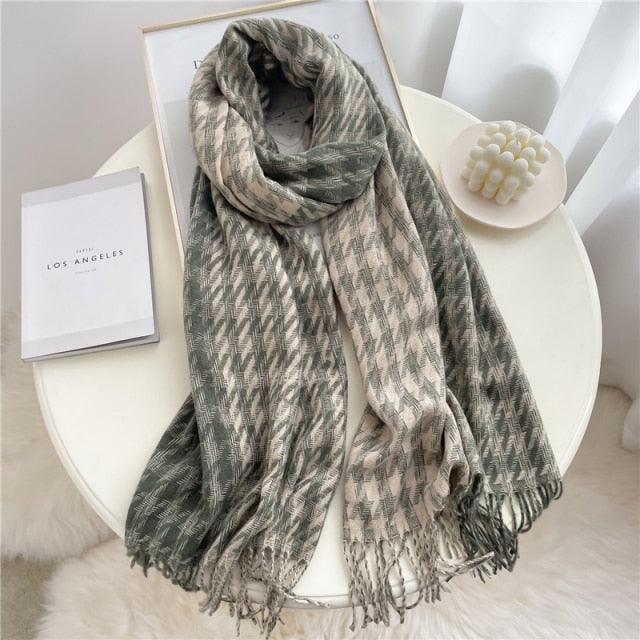 Winter Long Plaid Headwear Scarf Warm Shawls Cashmere Female Scarfs Scarves Lady Tassel Shawl Wraps For Women