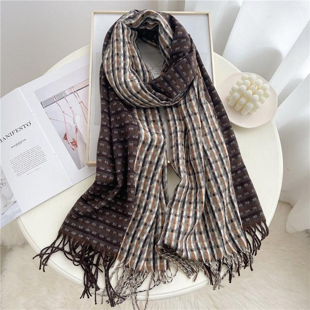 Winter Long Plaid Headwear Scarf Warm Shawls Cashmere Female Scarfs Scarves Lady Tassel Shawl Wraps For Women