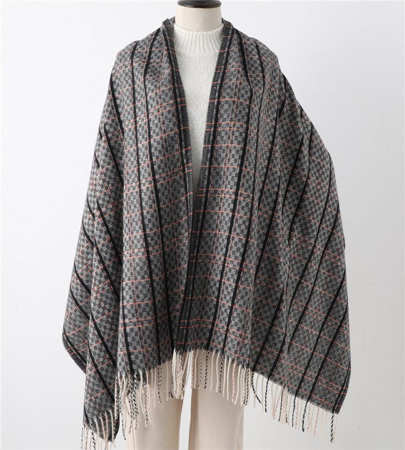 Winter Long Plaid Headwear Scarf Warm Shawls Cashmere Female Scarfs Scarves Lady Tassel Shawl Wraps For Women