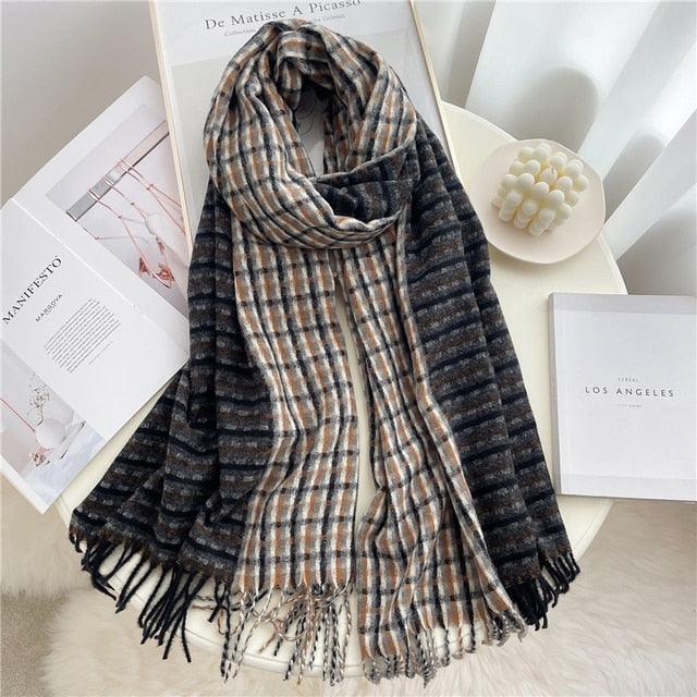Winter Long Plaid Headwear Scarf Warm Shawls Cashmere Female Scarfs Scarves Lady Tassel Shawl Wraps For Women