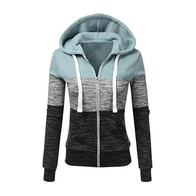Luxury Women Patchwork Hoodie Spring Autumn Slim Hooded Jacket Fashion Long Sleeve Drawstring Pocket Hoodies Sweatshirts Women's Hoodie Color Block Casual Pullover Hoodie