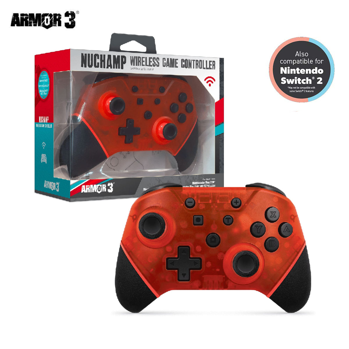 Switch Nuchamp Wireless Controller Clear Red