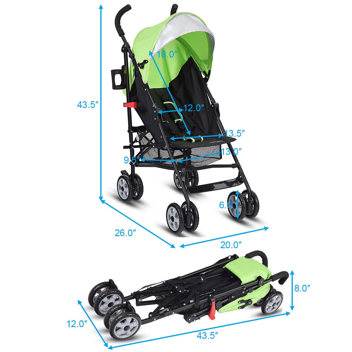 Folding Lightweight Baby Toddler Umbrella Travel Stroller-Black