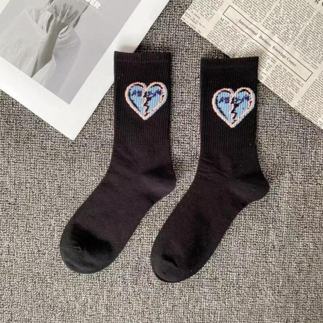 Marble Print Style Harajuku Skateboard Long Socks Creative Fun Lightning Hip Hop Style Socks Streetwear Casual Cotton Socks Unisex Street Couple Socks For Men And Women