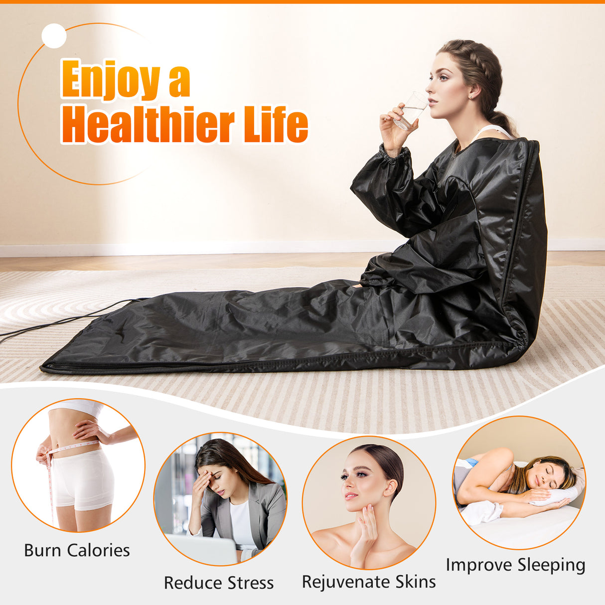 Infrared Sauna Blanket for Home Use with Arm Sleeves Wraps and Carry Bag-Black