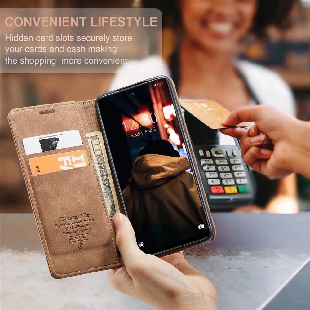 Matte Leather Case for Xiaomi Mi 9T CC9 10T 11T 12T Pro Lite 5G Redmi Note 8 9s 10 11 11S Pro Wallet Flip Cover Poco F3 M3 Pro Women with Card Holder Kickstand Magnetic Leather Flip Case