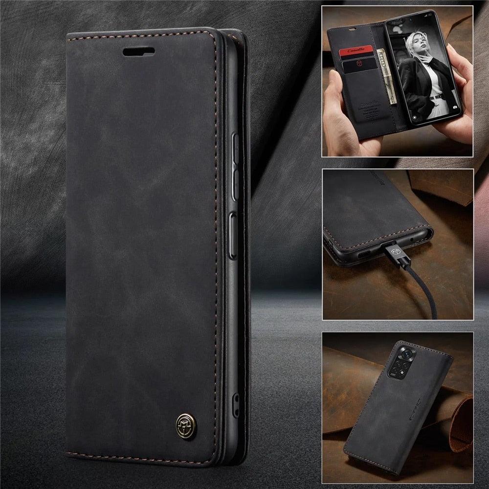 Matte Leather Case for Xiaomi Mi 9T CC9 10T 11T 12T Pro Lite 5G Redmi Note 8 9s 10 11 11S Pro Wallet Flip Cover Poco F3 M3 Pro Women with Card Holder Kickstand Magnetic Leather Flip Case