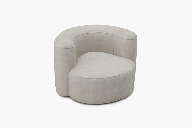 The Mellow Sectional Sofa by Acanva features a light gray, modern design with curved armrests, plush upholstery, and a smooth texture. It includes a semi-circular backrest and is presented against a plain white background.