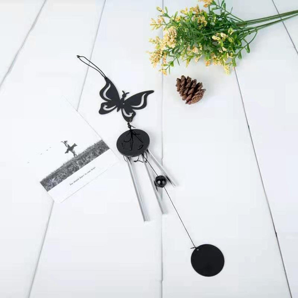 Memorial Butterfly Wind Chimes Angel Wings Flying Bird Wind Chimes Garden Art Wings Wind Chime Patio Hummingbird Wind Chime Garden Hanging Decoration Outdoor Large Chimes For Patio Porch Yard Black