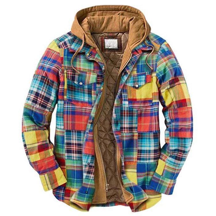 Men's Autumn Winter Jacket Plaid Hooded Long Sleeve Basic Casual Shirt Jackets Men's Long Sleeve Soft Warm Jacket With Hood Hooded Shirt Jacket Soft Long Sleeve Outdoor Clothes For Men