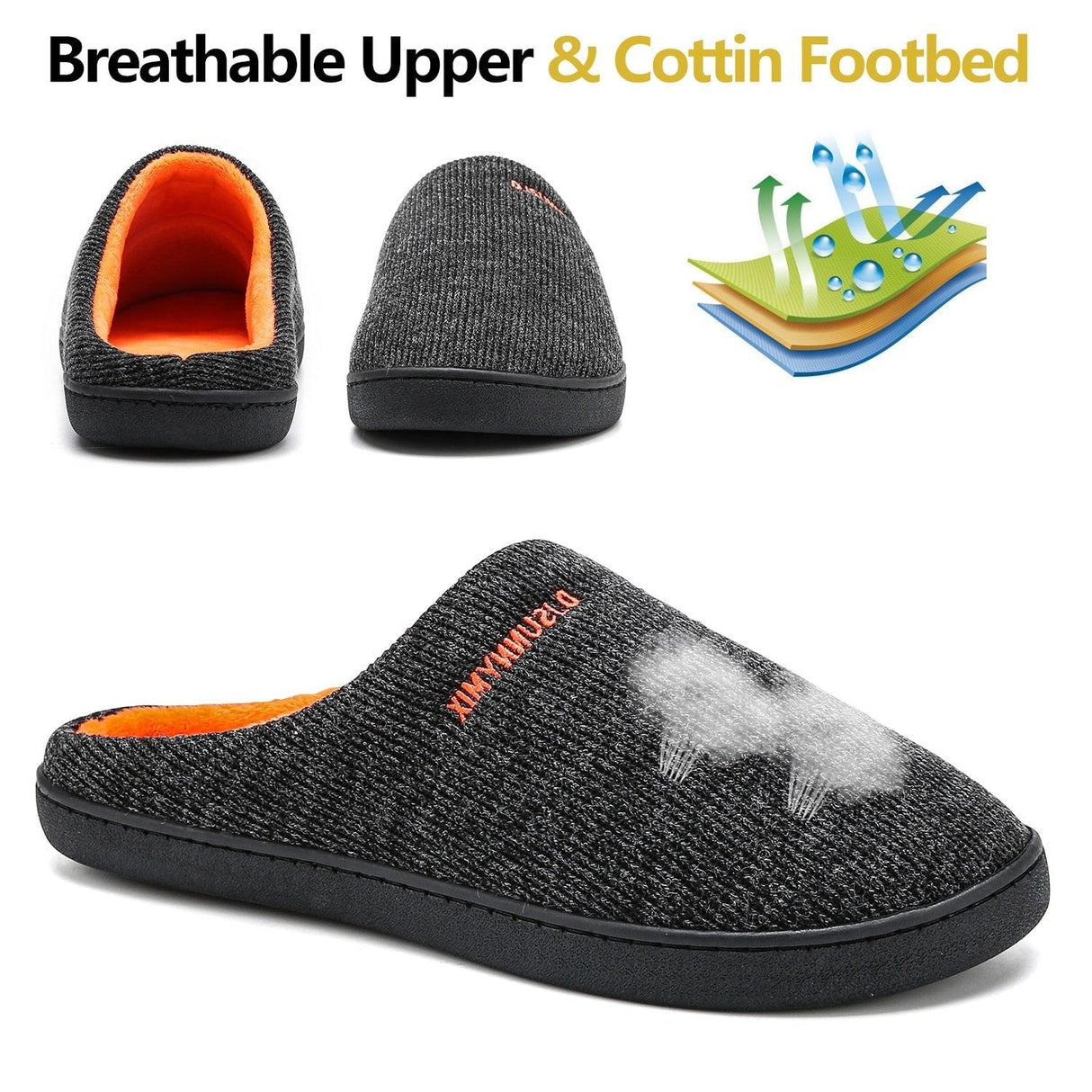 Men's Cotton Fabric Slippers Indoor Non-Slip Home Fur Couple Flat Men Winter Slipper Cotton Memory Foam Slippers Comfort Knitted Cotton-blend Closed Toe House Indoor Outdoor Shoes