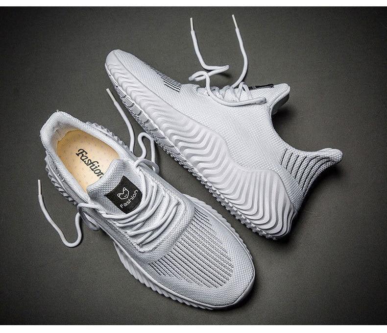 Mens Breathable White Trendy Sneakers Casual Design Light Walking Running Trainers Casual Breathable Mesh Men Running Shoes Walking Sneakers