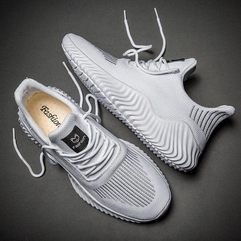 Mens Breathable White Trendy Sneakers Casual Design Light Walking Running Trainers Casual Breathable Mesh Men Running Shoes Walking Sneakers