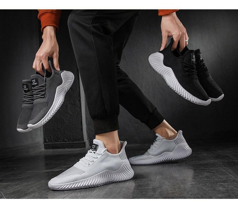 Mens Breathable White Trendy Sneakers Casual Design Light Walking Running Trainers Casual Breathable Mesh Men Running Shoes Walking Sneakers