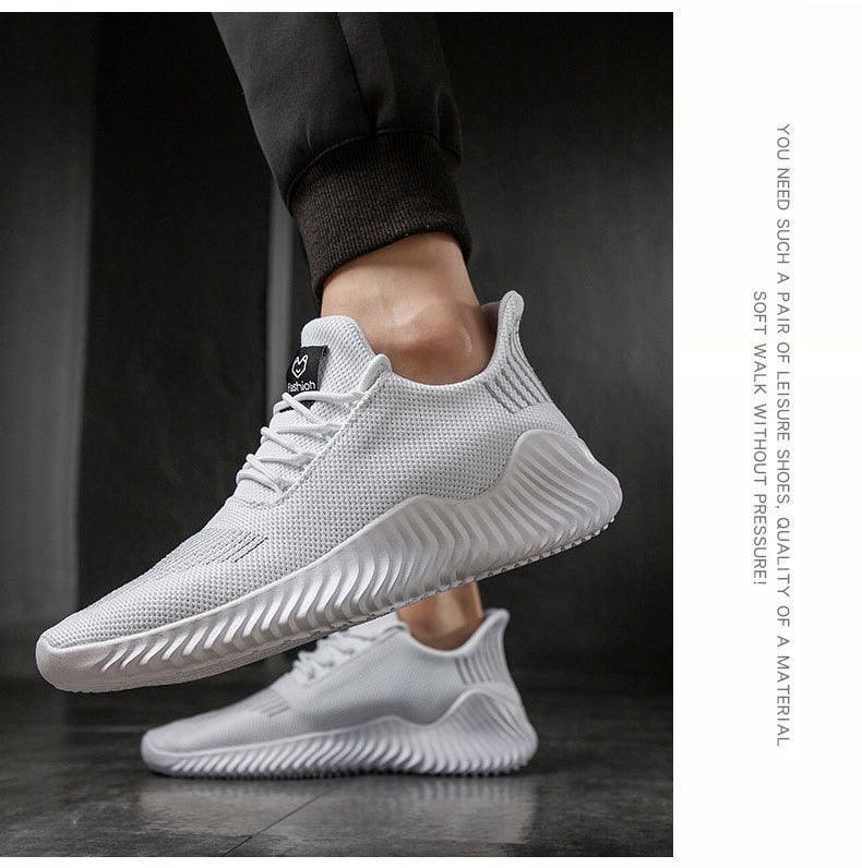 Mens Breathable White Trendy Sneakers Casual Design Light Walking Running Trainers Casual Breathable Mesh Men Running Shoes Walking Sneakers