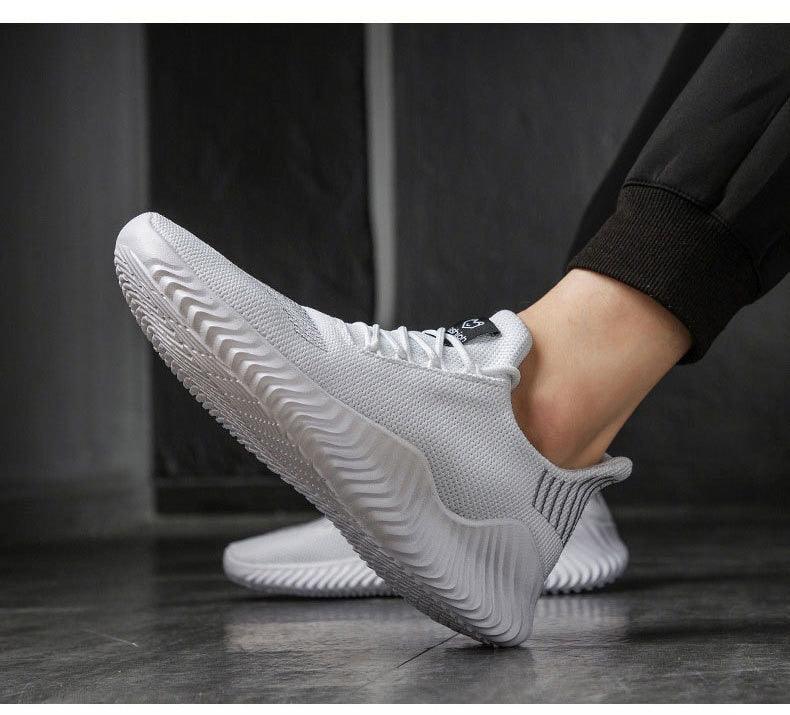 Mens Breathable White Trendy Sneakers Casual Design Light Walking Running Trainers Casual Breathable Mesh Men Running Shoes Walking Sneakers