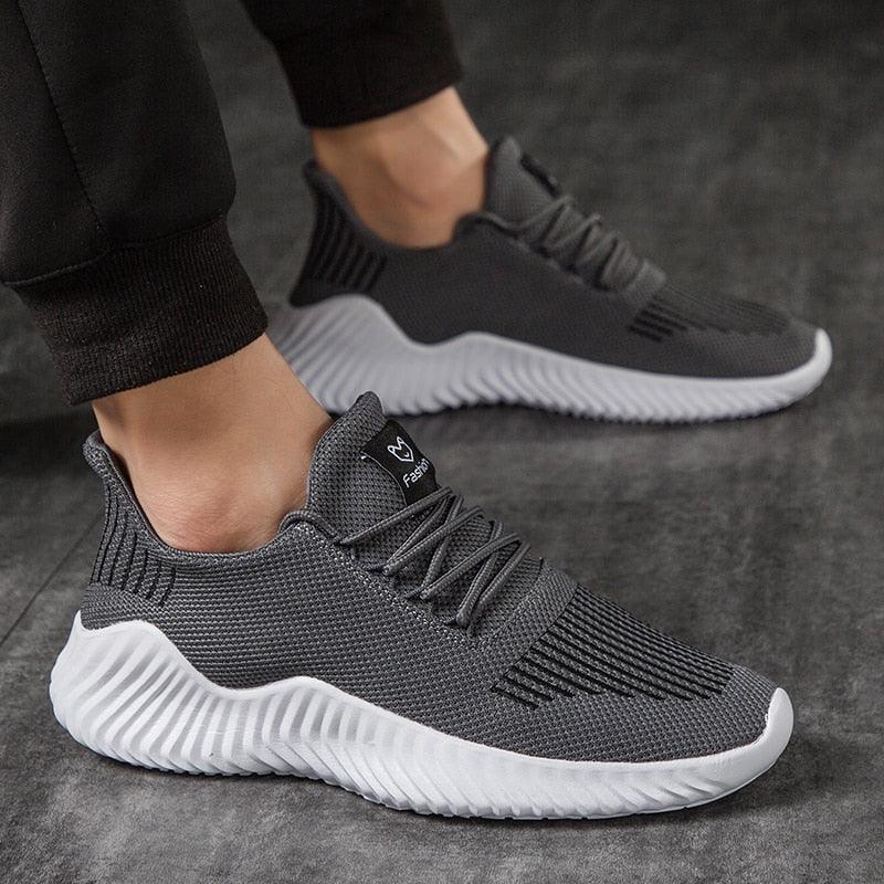 Mens Breathable White Trendy Sneakers Casual Design Light Walking Running Trainers Casual Breathable Mesh Men Running Shoes Walking Sneakers