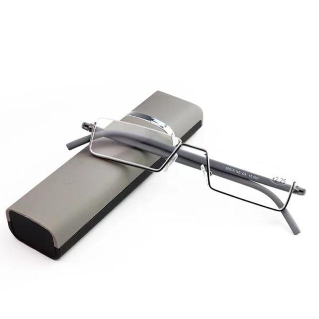 Metal Anti Blue Light Reading Glasses Men Half Frame Prescription Eyeglasses Male Eyewear With Case For Men And Women Unisex Stylish Eyeglasses Glasses Clear Lens +1.75
