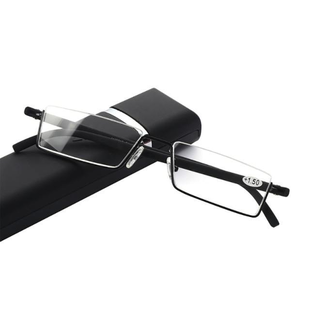 Metal Anti Blue Light Reading Glasses Men Half Frame Prescription Eyeglasses Male Eyewear With Case For Men And Women Unisex Stylish Eyeglasses Glasses Clear Lens +1.75