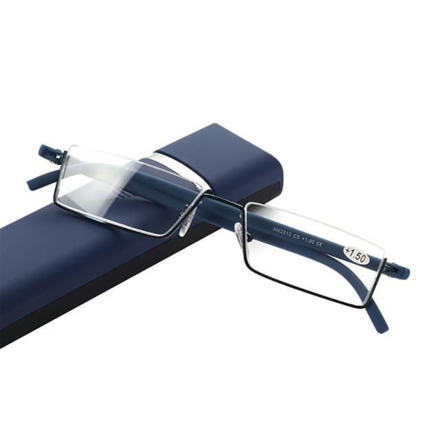 Metal Anti Blue Light Reading Glasses Men Half Frame Prescription Eyeglasses Male Eyewear With Case For Men And Women Unisex Stylish Eyeglasses Glasses Clear Lens +1.75