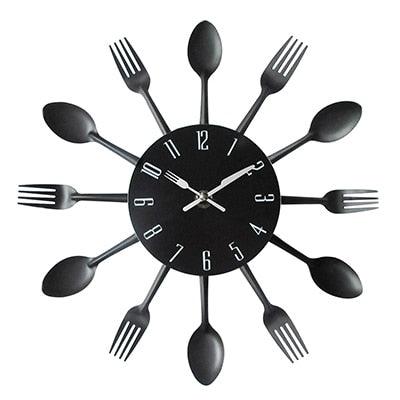 Metal Kitchen Wall Clock Creative Kitchen Wall Clock 3D Modern Creative Kitchen Cutlery Spoon Fork Time Like Wall Clock Wall Sticker Room Home Decoration Quartz Wall Art Cutlery Mounted Clocks Modern Design Home Decorative