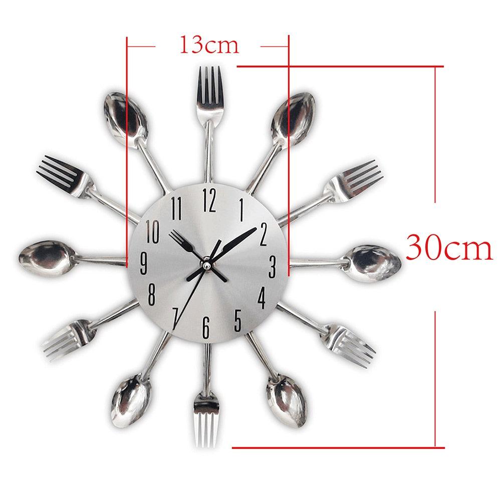 Metal Kitchen Wall Clock Creative Kitchen Wall Clock 3D Modern Creative Kitchen Cutlery Spoon Fork Time Like Wall Clock Wall Sticker Room Home Decoration Quartz Wall Art Cutlery Mounted Clocks Modern Design Home Decorative