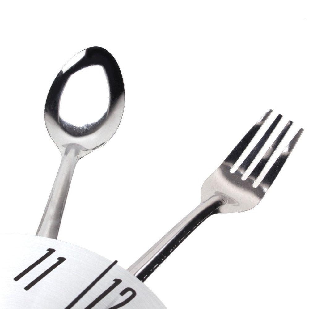Metal Kitchen Wall Clock Creative Kitchen Wall Clock 3D Modern Creative Kitchen Cutlery Spoon Fork Time Like Wall Clock Wall Sticker Room Home Decoration Quartz Wall Art Cutlery Mounted Clocks Modern Design Home Decorative