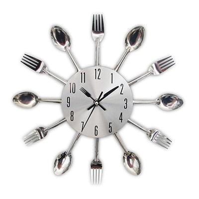 Metal Kitchen Wall Clock Creative Kitchen Wall Clock 3D Modern Creative Kitchen Cutlery Spoon Fork Time Like Wall Clock Wall Sticker Room Home Decoration Quartz Wall Art Cutlery Mounted Clocks Modern Design Home Decorative