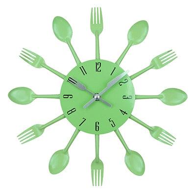 Metal Kitchen Wall Clock Creative Kitchen Wall Clock 3D Modern Creative Kitchen Cutlery Spoon Fork Time Like Wall Clock Wall Sticker Room Home Decoration Quartz Wall Art Cutlery Mounted Clocks Modern Design Home Decorative
