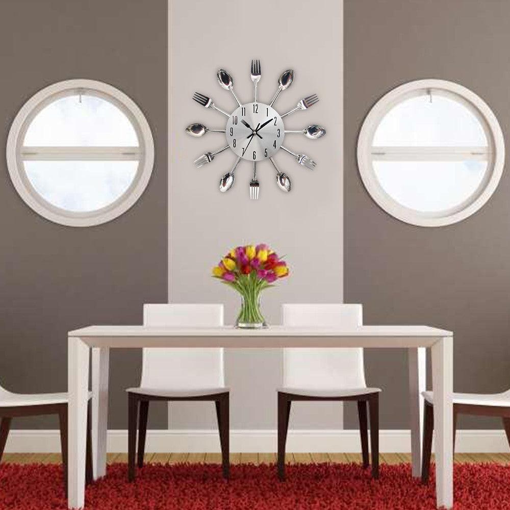 Metal Kitchen Wall Clock Creative Kitchen Wall Clock 3D Modern Creative Kitchen Cutlery Spoon Fork Time Like Wall Clock Wall Sticker Room Home Decoration Quartz Wall Art Cutlery Mounted Clocks Modern Design Home Decorative