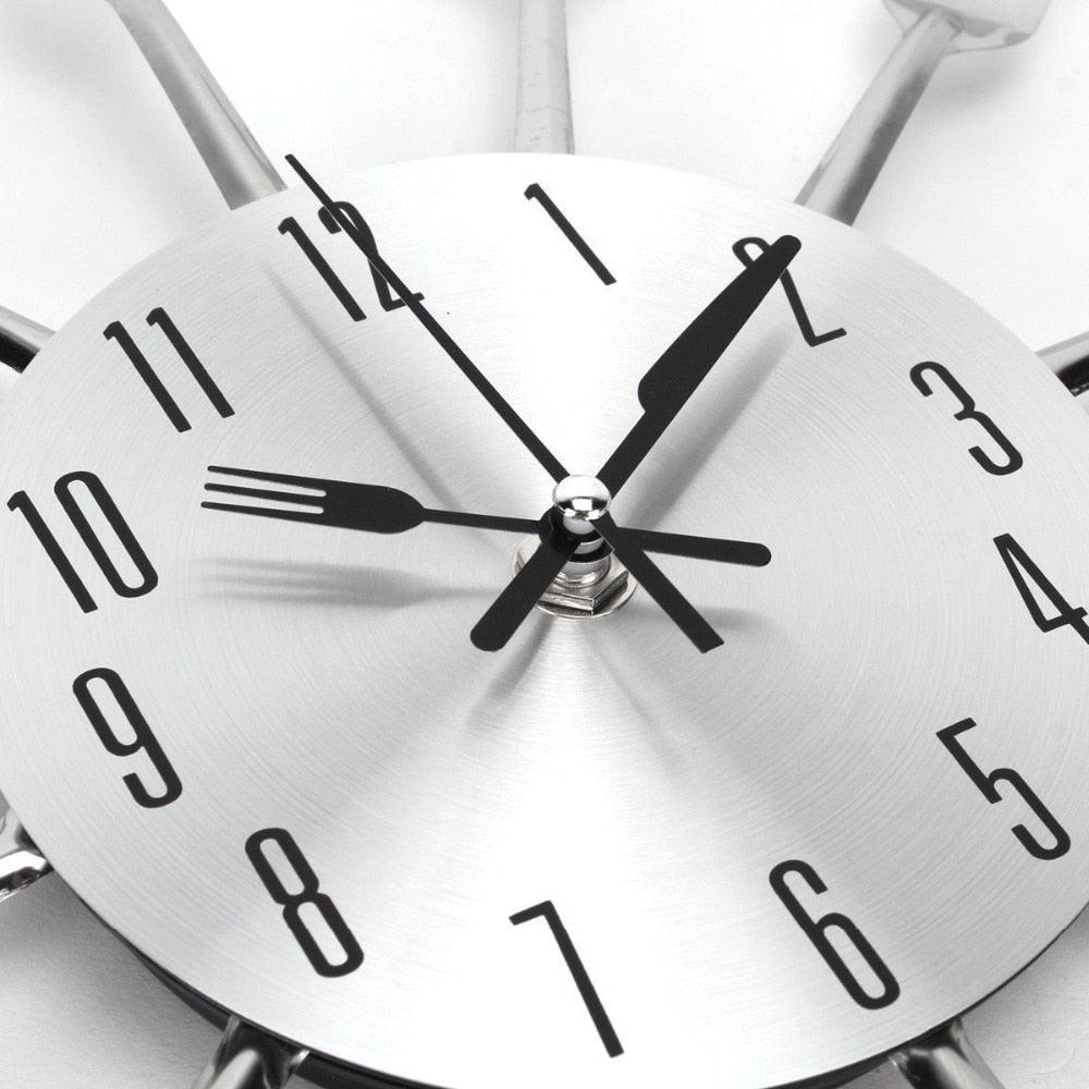 Metal Kitchen Wall Clock Creative Kitchen Wall Clock 3D Modern Creative Kitchen Cutlery Spoon Fork Time Like Wall Clock Wall Sticker Room Home Decoration Quartz Wall Art Cutlery Mounted Clocks Modern Design Home Decorative