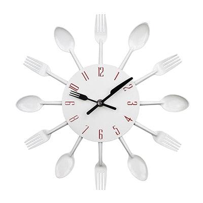 Metal Kitchen Wall Clock Creative Kitchen Wall Clock 3D Modern Creative Kitchen Cutlery Spoon Fork Time Like Wall Clock Wall Sticker Room Home Decoration Quartz Wall Art Cutlery Mounted Clocks Modern Design Home Decorative