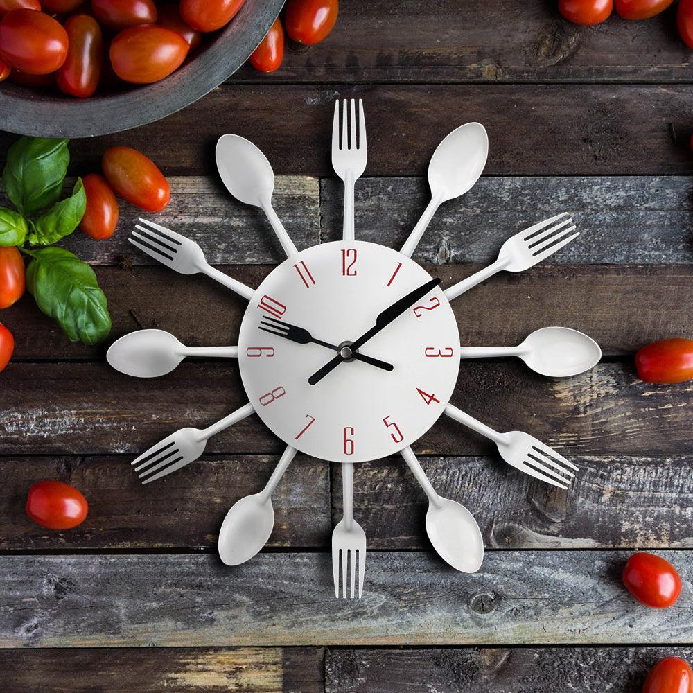 Metal Kitchen Wall Clock Creative Kitchen Wall Clock 3D Modern Creative Kitchen Cutlery Spoon Fork Time Like Wall Clock Wall Sticker Room Home Decoration Quartz Wall Art Cutlery Mounted Clocks Modern Design Home Decorative