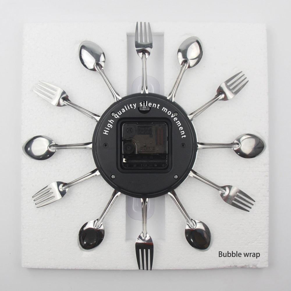 Metal Kitchen Wall Clock Creative Kitchen Wall Clock 3D Modern Creative Kitchen Cutlery Spoon Fork Time Like Wall Clock Wall Sticker Room Home Decoration Quartz Wall Art Cutlery Mounted Clocks Modern Design Home Decorative