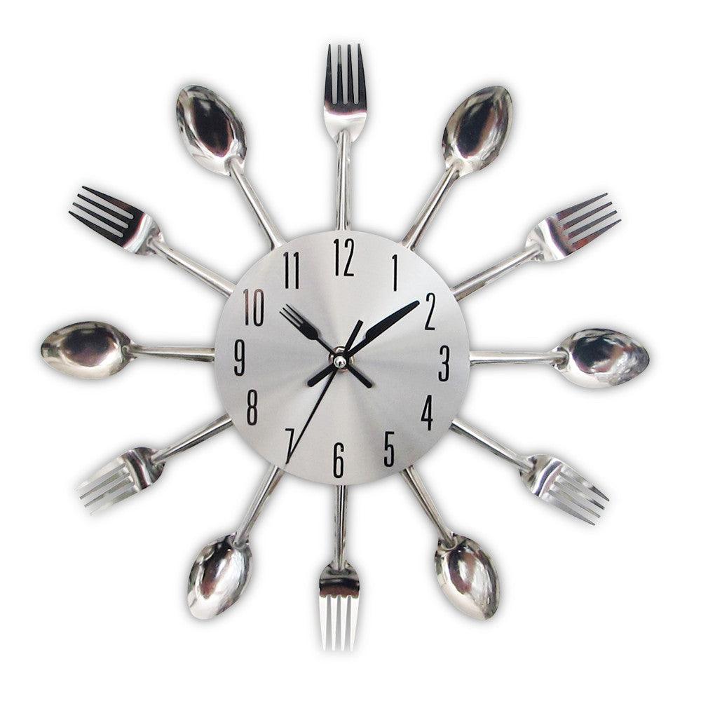 Metal Kitchen Wall Clock Creative Kitchen Wall Clock 3D Modern Creative Kitchen Cutlery Spoon Fork Time Like Wall Clock Wall Sticker Room Home Decoration Quartz Wall Art Cutlery Mounted Clocks Modern Design Home Decorative