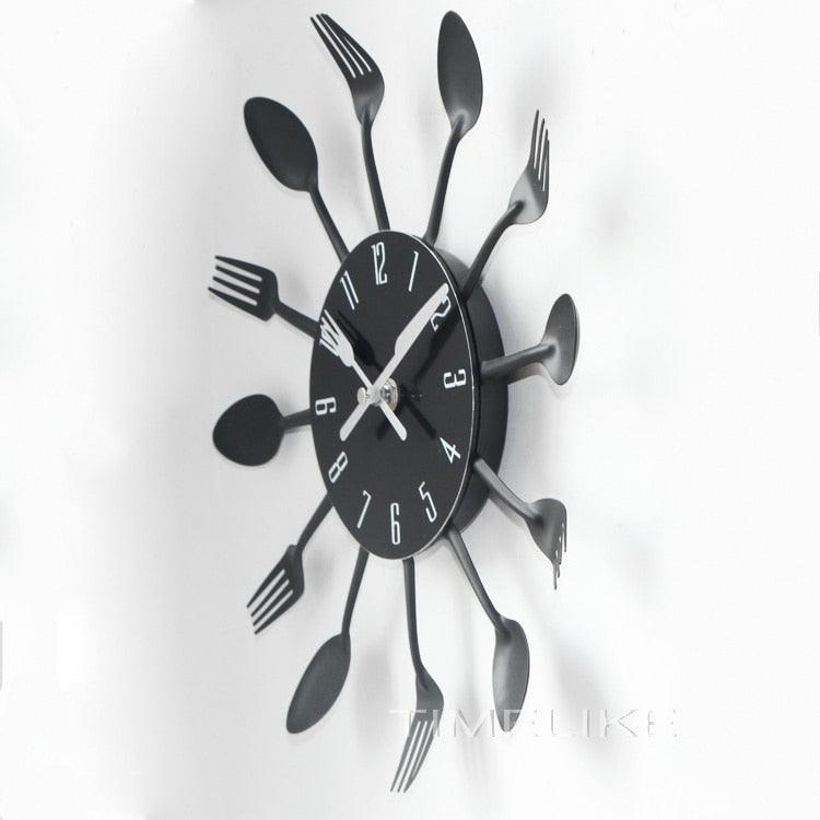 Metal Kitchen Wall Clock Creative Kitchen Wall Clock 3D Modern Creative Kitchen Cutlery Spoon Fork Time Like Wall Clock Wall Sticker Room Home Decoration Quartz Wall Art Cutlery Mounted Clocks Modern Design Home Decorative