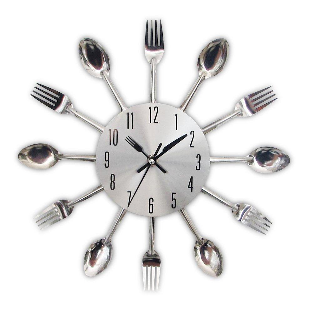 Metal Kitchen Wall Clock Creative Kitchen Wall Clock 3D Modern Creative Kitchen Cutlery Spoon Fork Time Like Wall Clock Wall Sticker Room Home Decoration Quartz Wall Art Cutlery Mounted Clocks Modern Design Home Decorative