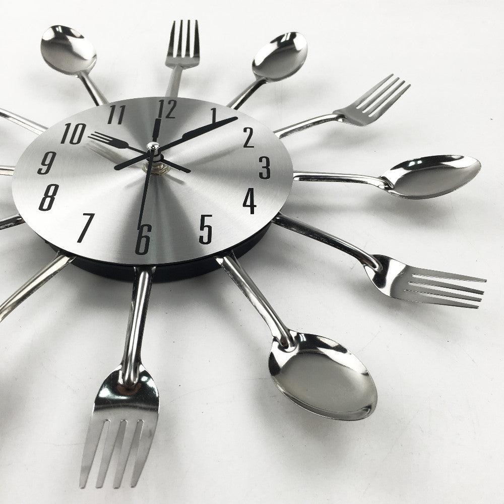 Metal Kitchen Wall Clock Creative Kitchen Wall Clock 3D Modern Creative Kitchen Cutlery Spoon Fork Time Like Wall Clock Wall Sticker Room Home Decoration Quartz Wall Art Cutlery Mounted Clocks Modern Design Home Decorative