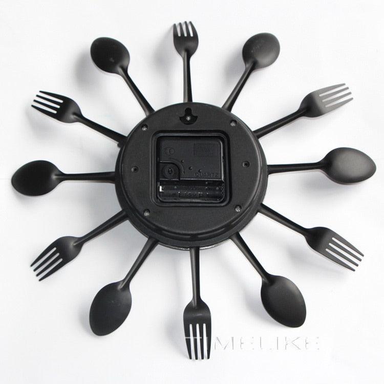 Metal Kitchen Wall Clock Creative Kitchen Wall Clock 3D Modern Creative Kitchen Cutlery Spoon Fork Time Like Wall Clock Wall Sticker Room Home Decoration Quartz Wall Art Cutlery Mounted Clocks Modern Design Home Decorative