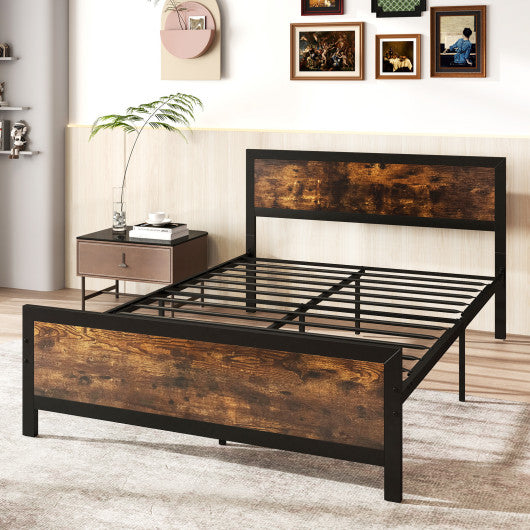 Metal Bed Frame with Headboard and Footboard-Full Size
