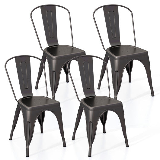 Metal Dining Chairs Set of 4 with Removable Backrest for Dining Room Restaurant Living Room-Gun
